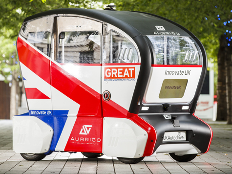RDM Group's autonomous vehicle, the Pod Zero, photographed in front of the London Eye, 13 July 2017.